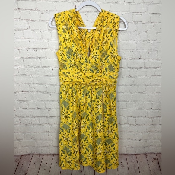 NWT Plenty TRACY REESE Anthropologie‎ Yellow FLORAL LACE RUCHED NIKI Dress 6 - Picture 1 of 7